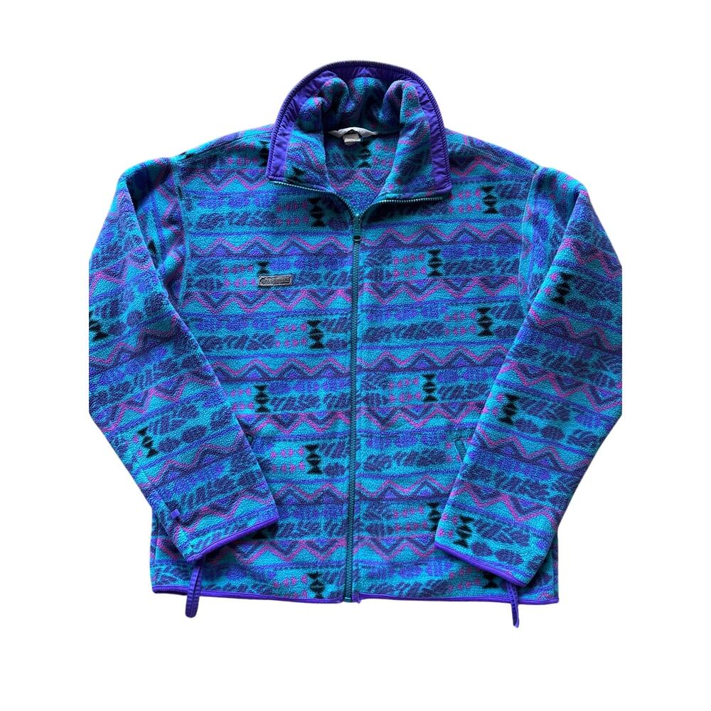 Vintage 90s Columbia USA Made Womens M Aztec Snap Fleece Pullover